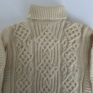 Vtg Ellen Tracy Turtleneck Cable Hand Knit Sweater Sz Petite S Fisherman Ivory